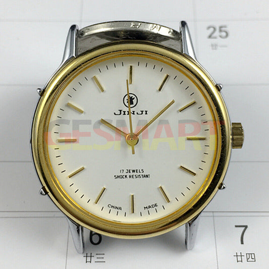 37mm Shanghai Jinji manual mechanical watch with 17 jewels, golden nails, and shock-resistant design.
