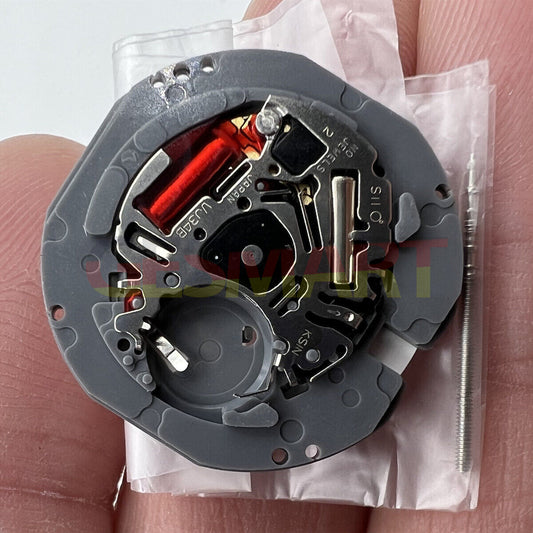 Hattori Epson TMI VJ34 quartz watch movement with date at 3 and 6, Japan made for precision timekeeping.