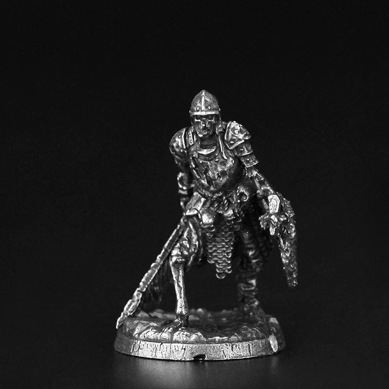 White Brass Figurine Undead Skeleton Warrior Miniature - Conical Helm Sword and Shield