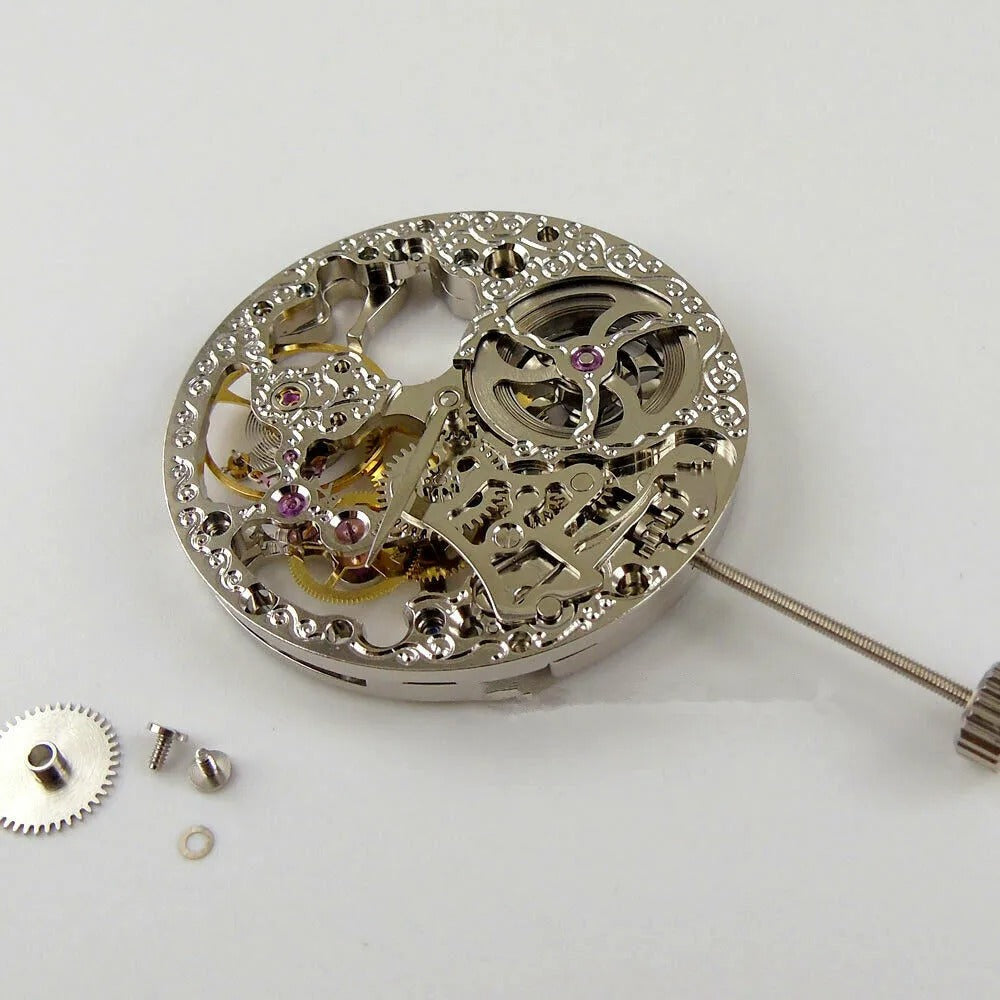 Replacement manual wind movement with 17 jewels, compatible with ETA 6498, ideal for watch making craftsmanship.
