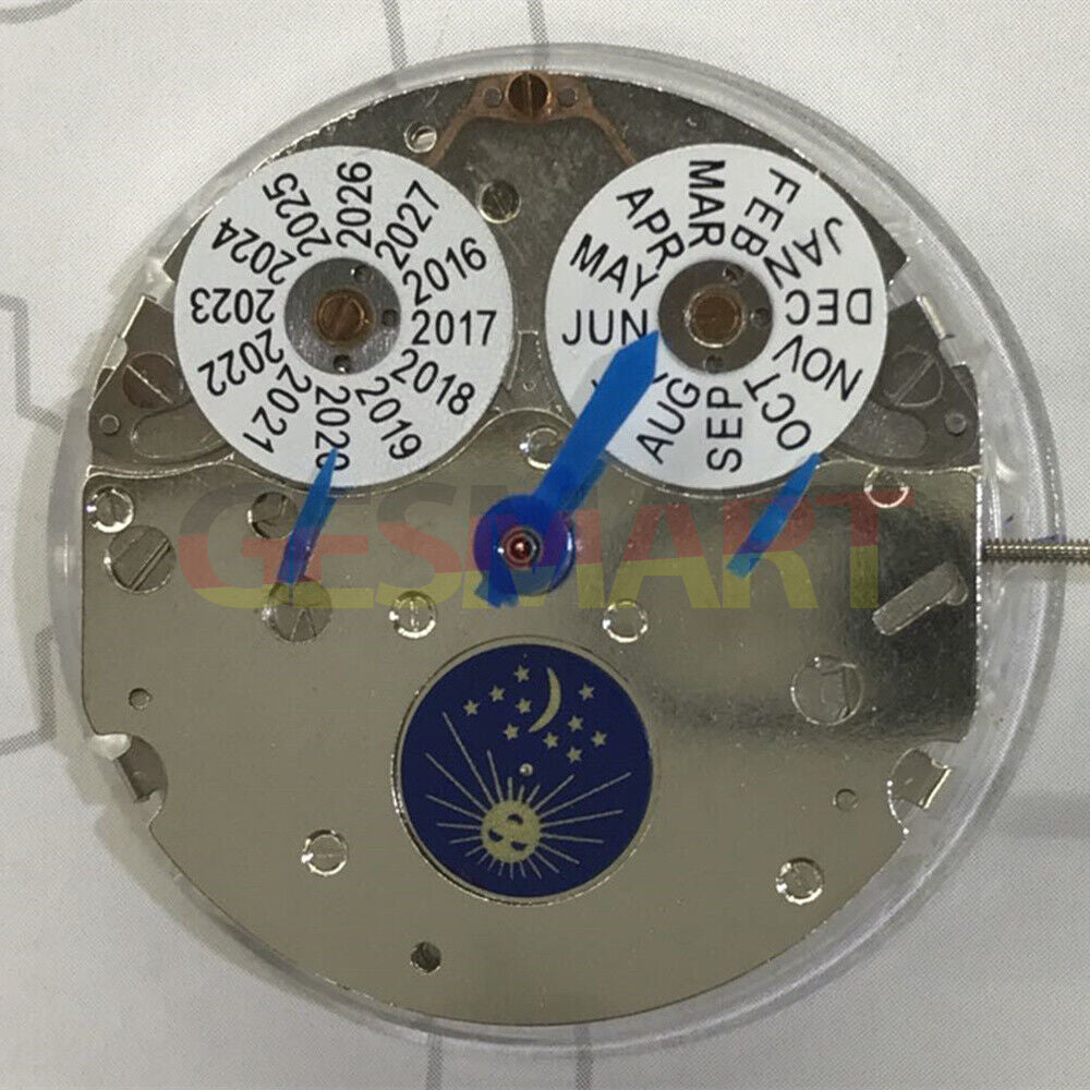 Perpetual calendar watch with moon phase at 6 o'clock, automatic mechanical movement, China Made.