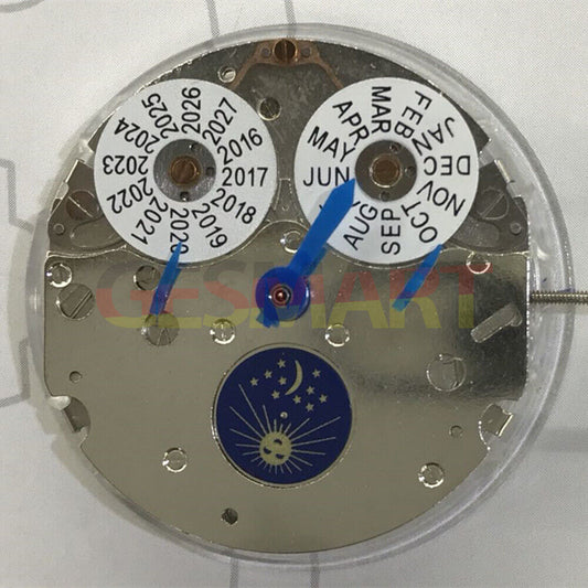 Perpetual calendar watch with moon phase at 6 o'clock, automatic mechanical movement, China Made.