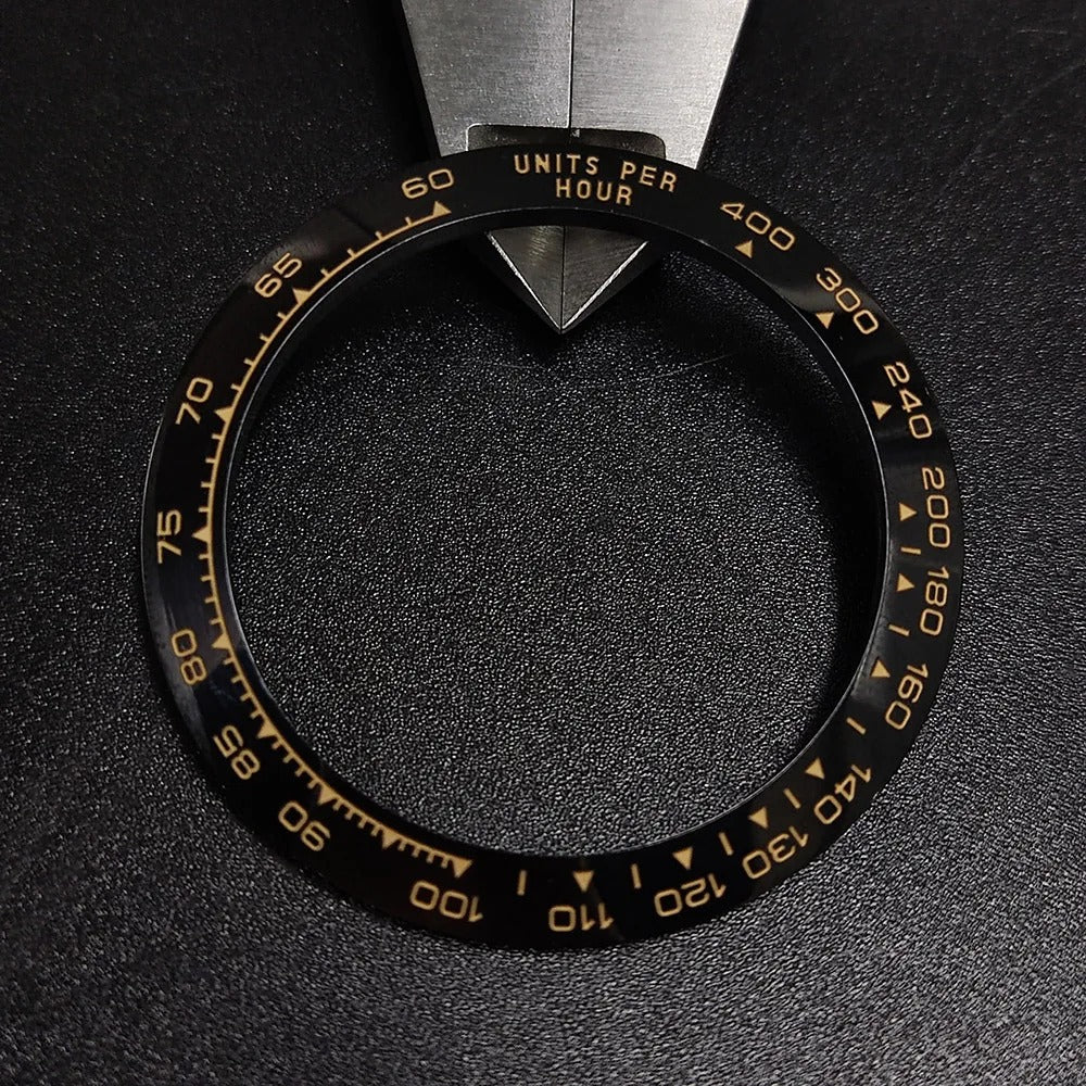 Ceramic bezel insert 38.5mm with 30.5mm inner diameter for watch upgrade, high-quality accessory.