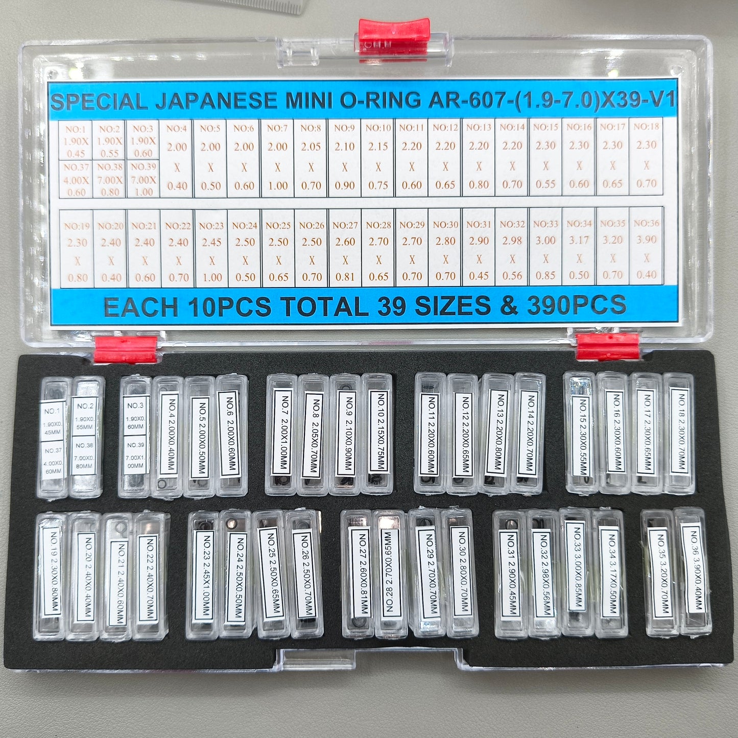 390 PIECES 39 Sizes 1.9-7mm Waterproof Mini O-ring Kit for Watch Crown Seal