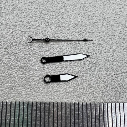 12mm black arrow-shaped watch hands with trim, compatible with Hattori PC32 quartz movement.