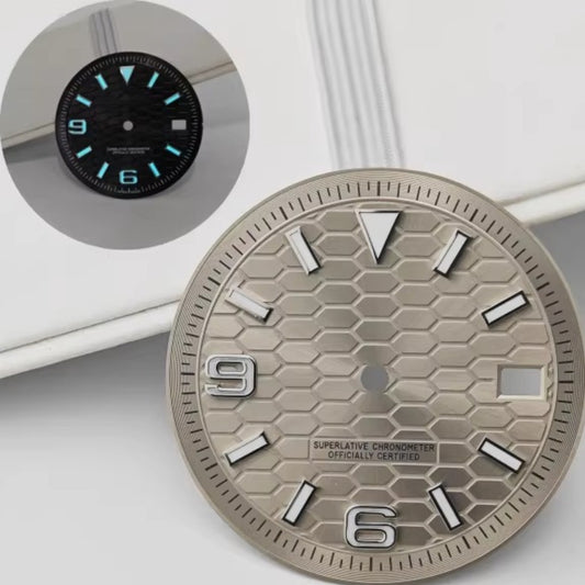 Dark grey 31mm modified honeycomb vein diving watch dial for NH35 NH36 movements, no logo.