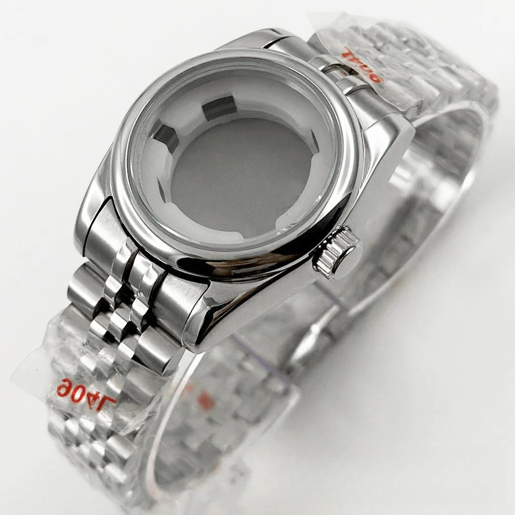 Ladies 31MM Round Bezel Sapphire Glass Jubilee bracelet Watch Case Fit NH05 NH06