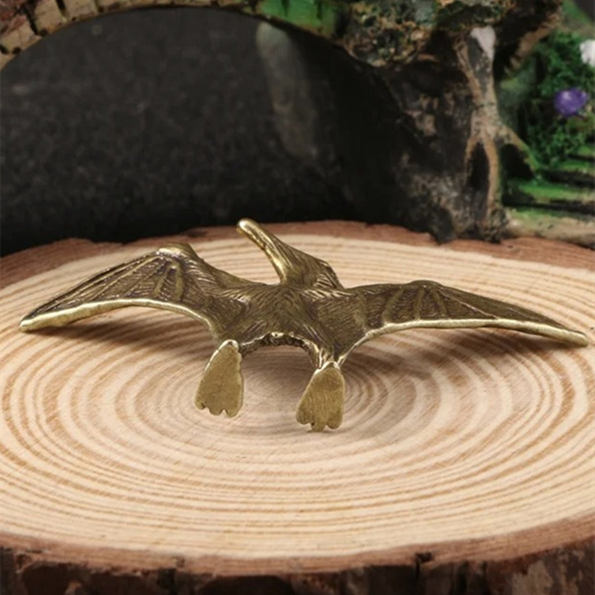 Hand-carved Copper Jurassic Pterosaur dinosaur trinket, vintage bronze collectible for watch accessory display.
