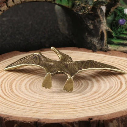 Hand-carved Copper Jurassic Pterosaur dinosaur trinket, vintage bronze collectible for watch accessory display.