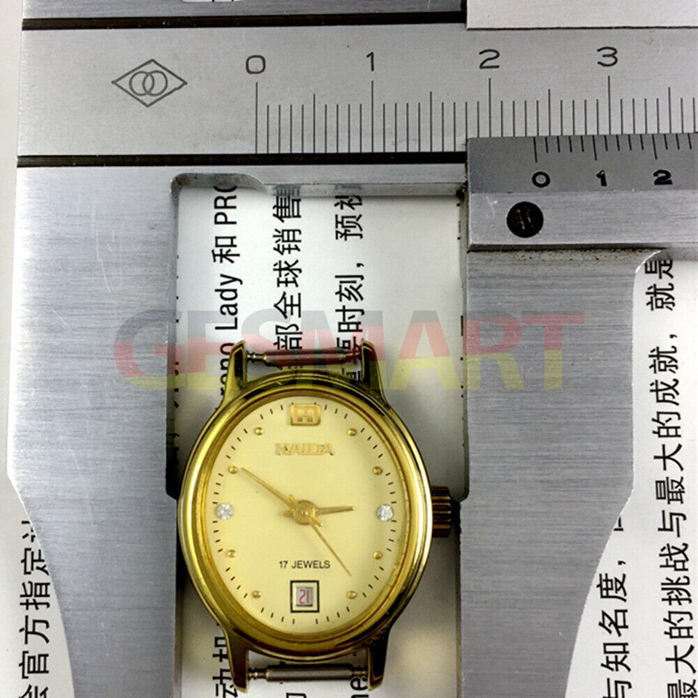 Elegant lady manual mechanical watch with imitation diamond markers, 17 jewels, single calendar at 6.