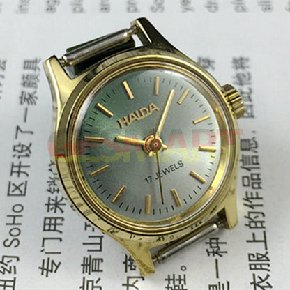 23mm SHANGHAI HAIDA lady watch with golden nail markers and blackish green dial for elegant style.