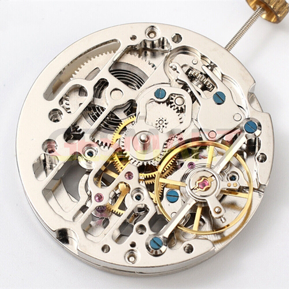 Dandong Silver automatic watch with hollow dial showcasing mechanical movement, small second at 9 o'clock.