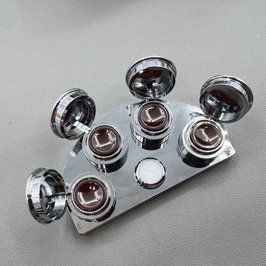 BG 30180-A stainless steel watch oil cup stand with 4 covered oiler dishes for precise watch repair.
