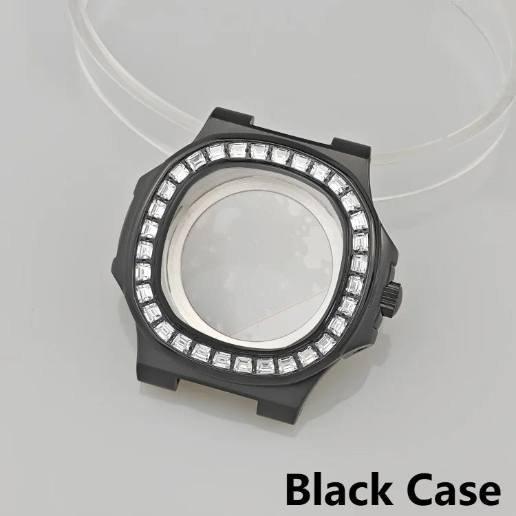 41mm Black Stainless Steel PVD Plated Inlaid Diamond Bezel Watch Case for NH35