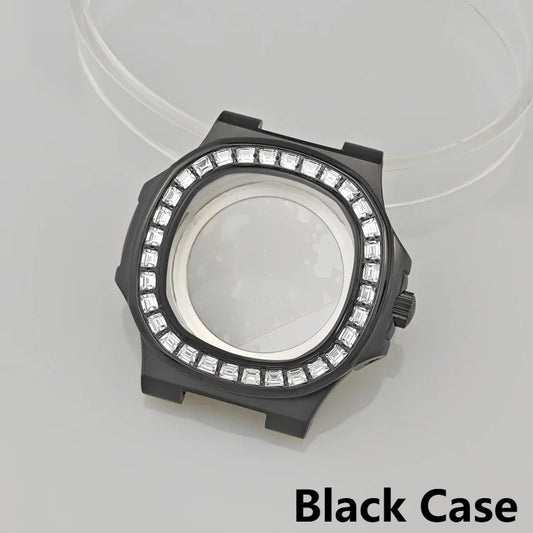41mm Black Stainless Steel PVD Plated Inlaid Diamond Bezel Watch Case for NH35
