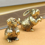 1pc Solid Copper Cute Rabbit Trinket Vintage Hand Carved Bronze Model Figurines
