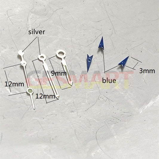 Petites aiguilles de seconde bleues argentées de 12 mm pour montres Miyota OS10, OS20, OS60, OS80
