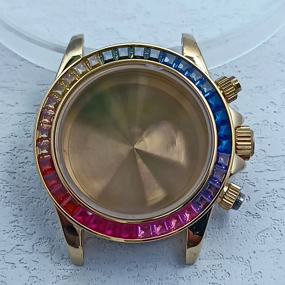 39.3mm Stainless Steel Watch Case Dtn Color Diamond Bezel 20mm Strap for VK63