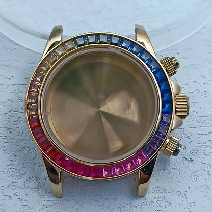 39.3mm Stainless Steel Watch Case Dtn Color Diamond Bezel 20mm Strap for VK63