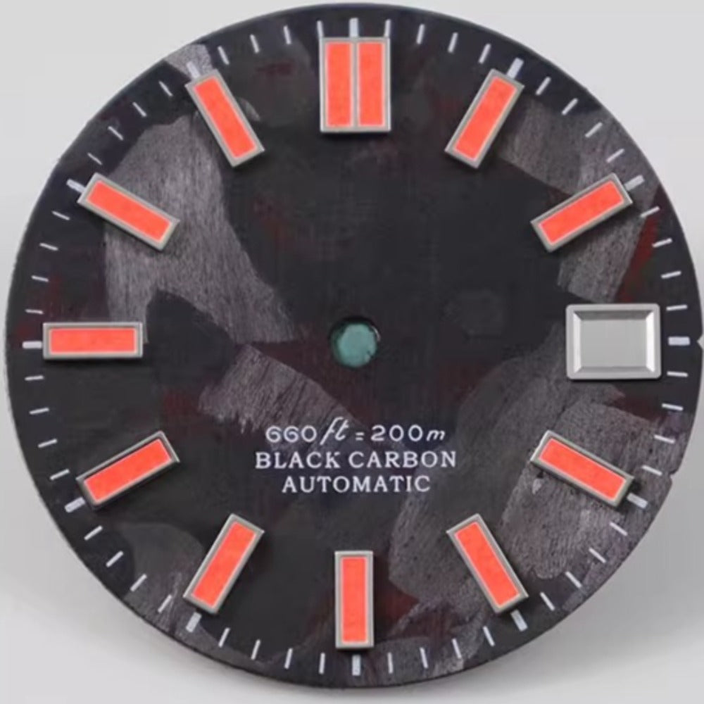 Red Painted Nail C9 Lume 28.5mm Carbon Fiber Black Watch Dial for NH34 NH35 movements, sleek accessory