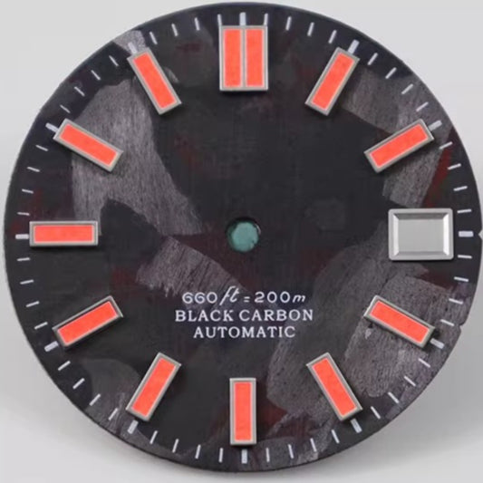 Red Painted Nail C9 Lume 28.5mm Carbon Fiber Black Watch Dial for NH34 NH35 movements, sleek accessory