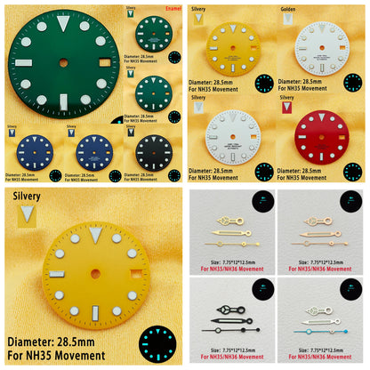 28.5mm Multicolor Watch Dials For NH35 NH36 Blue Luminous with Dial Calendar