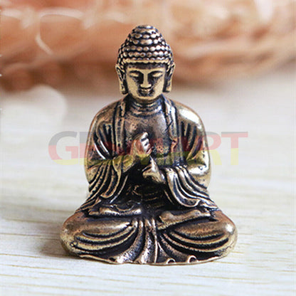 Hand-carved Solid Copper Buddha Tathagata figurine, detailed bronze trinket for spiritual decor.