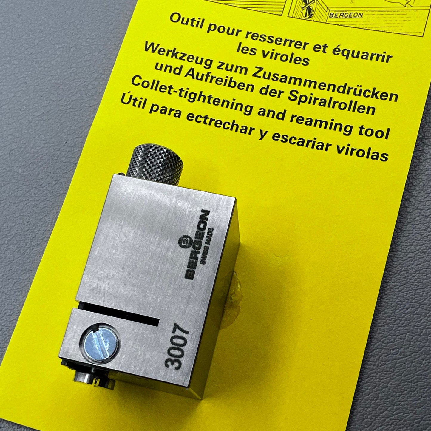 Swiss Bergeon 3007 collet tightening and reaming tool for precise watch accessory adjustments