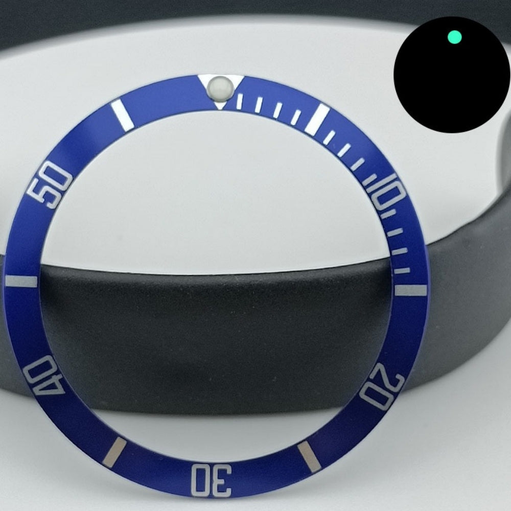 37.5mm green lume aluminum bezel with black base and silver font for SUB watches