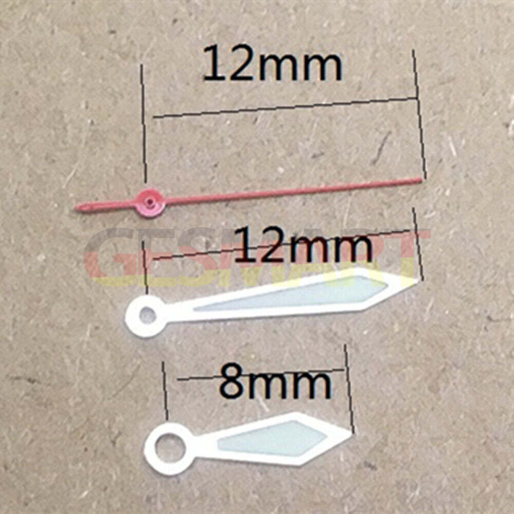 Aiguilles de montre 12 mm en forme de losange argenté et vert luminescent pour mouvement Miyota 1M12