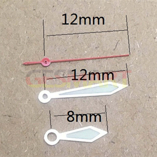 Silberne, rautenförmige, spitze, grüne Leuchtzeiger, 12 mm, für Miyota 1M12-Uhrwerk