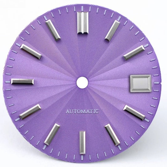 Light purple 28.5mm Microgroove modified watch dial, compatible with NH35 NH36 NH38 movements, elegant accessory.