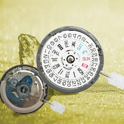 Seiko NH36A automatic watch movement with dual calendar, date at 3, 21600 bpm, repair part.
