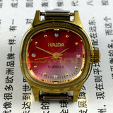 24mm HAIDA Manual Mechanical Lady Watch Imitation Diamond Nail Gradient Red Dial