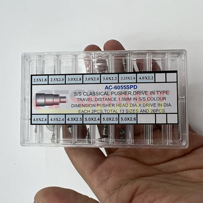 Classical stainless steel screw-in chronograph button set, 26pcs for watch repair