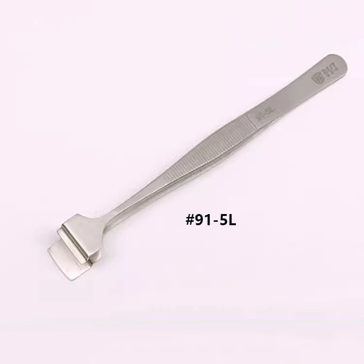 Stainless Steel Wide-Tip Tweezers, matte finish, HRC40+ hardness for precise semiconductor wafer repair.