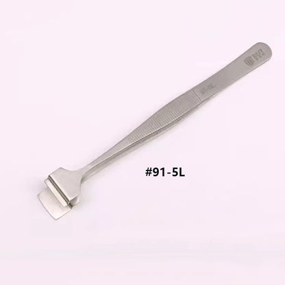 Stainless Steel Wide-Tip Tweezers, matte finish, HRC40+ hardness for precise semiconductor wafer repair.