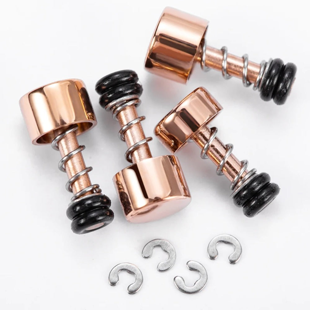 Set of 4 rose gold stainless steel push buttons for Casio DW5600 watch repair, waterproof and durable.