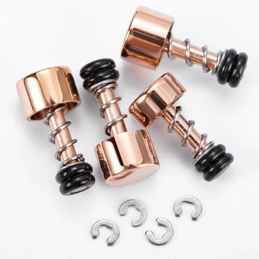 Set of 4 rose gold stainless steel push buttons for Casio DW5600 watch repair, waterproof and durable.