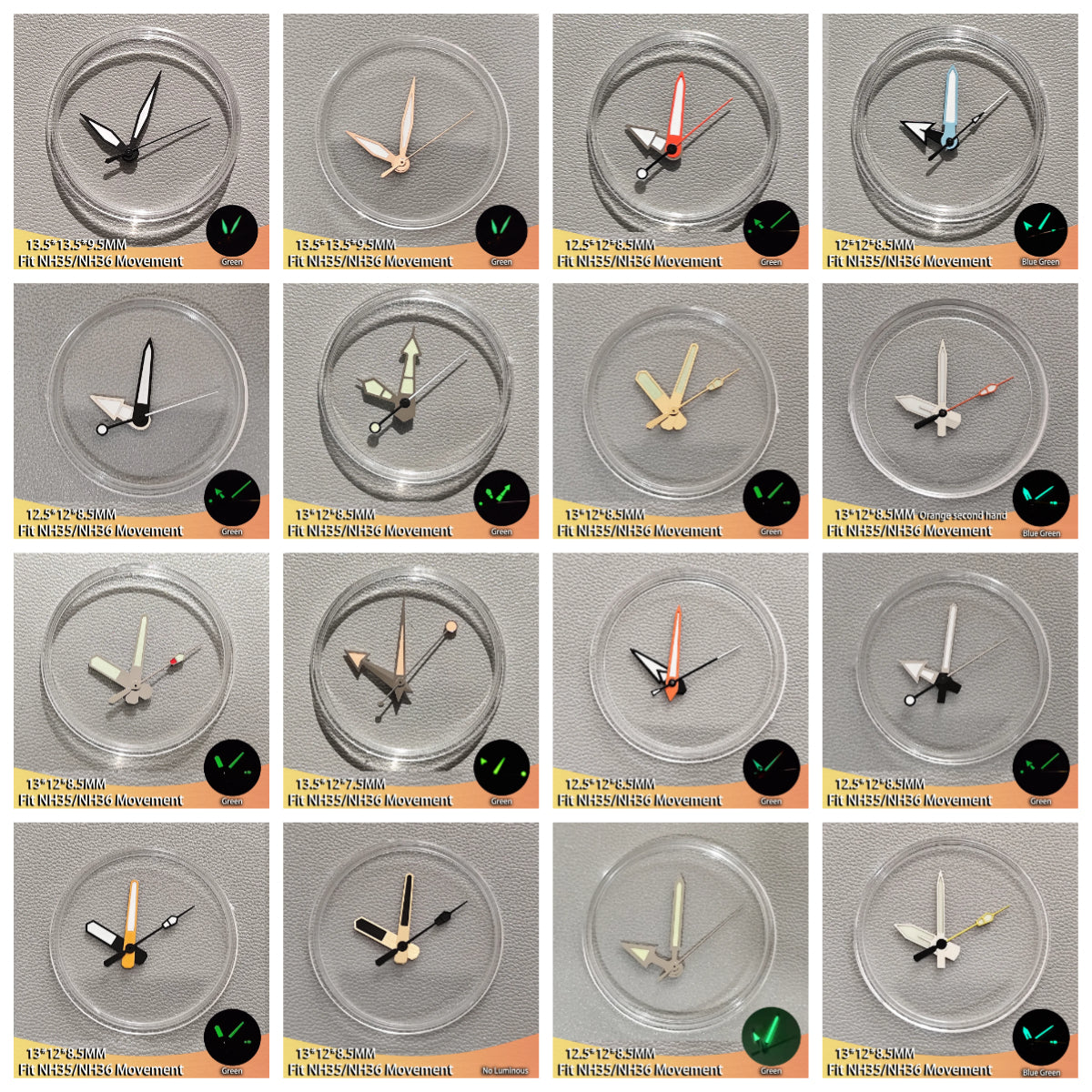 Modified Multicolor Watch Hands with Blue Green/Green Luminous for NH35 NH36