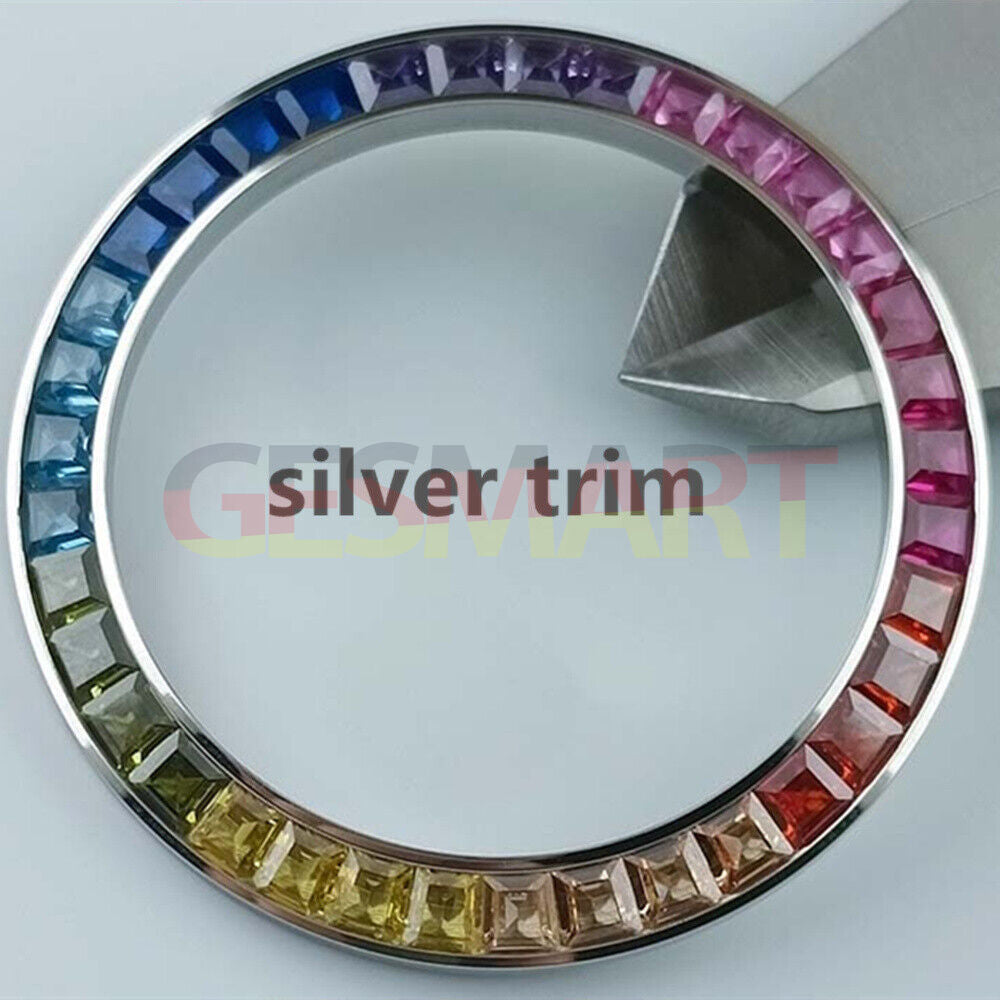 39mm colorful imitation diamond bezel for VK63 watch movement, vibrant accessory enhancing timepiece style.