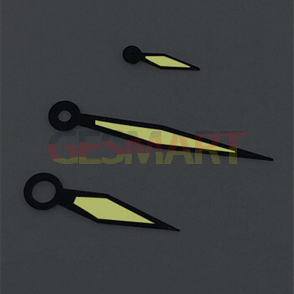 Black trim diamond-shaped yellow lume watch hands for ST3600/ST3620 and ETA6497/6498 mechanical watches.