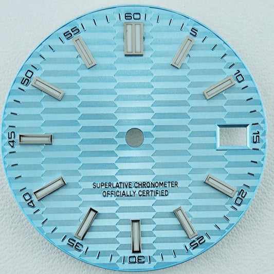 Green Lume Waved Light Blue Watch Dial with Silver Nail Fit for NH35