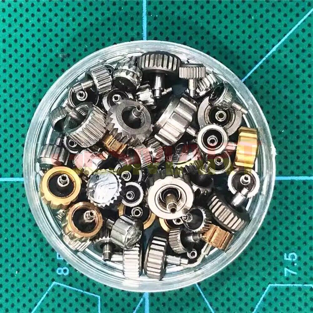 1. Assorted 40-50pcs watch crowns for quartz and mechanical movements, generic fit accessories.  