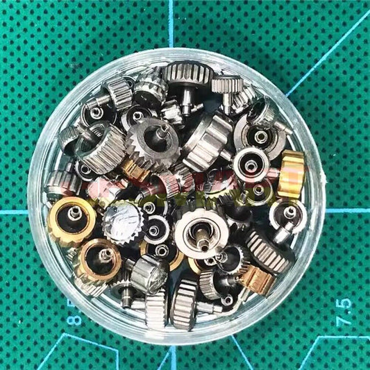 1. Assorted 40-50pcs watch crowns for quartz and mechanical movements, generic fit accessories.  