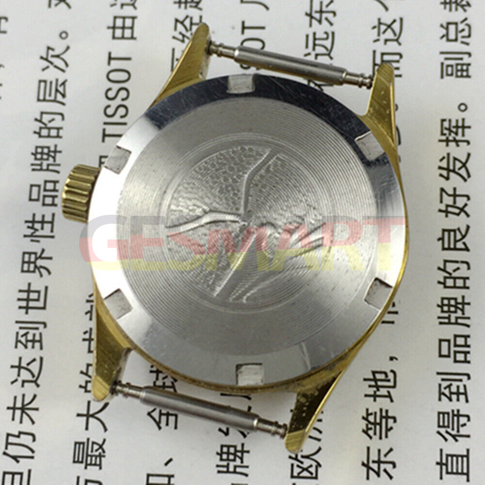 27mm Tianjin Seagull ladies watch with golden nail bezel and manual mechanical movement.