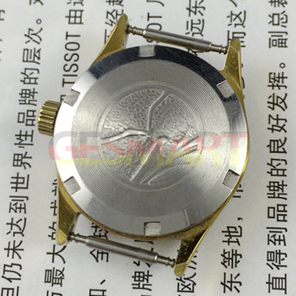 27mm Tianjin Seagull ladies watch with golden nail bezel and manual mechanical movement.