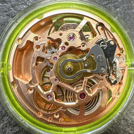 Tianjin Seagull rose gold watch accessory with 2824 hollow automatic mechanical movement, no calendar.