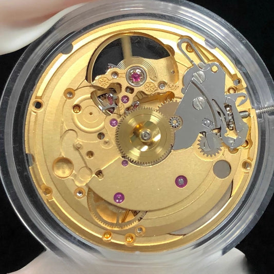 Swiss Made ETA 2824 hollow golden mechanical watch movement for precise timekeeping.
