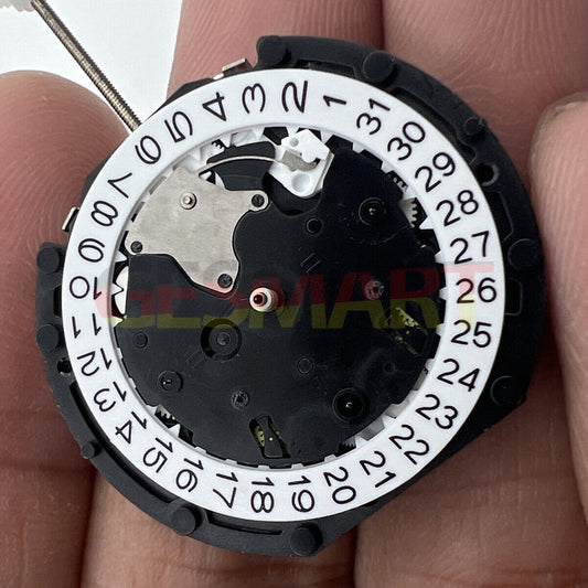 Sunon PE90 quartz watch movement with 3 hands and small seconds at 6, 9, and 12 o'clock positions.